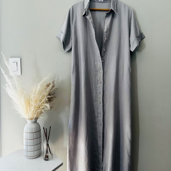 Wilfred Linen Button Down Shirt Dress (Light Gray) - Picture 8 of 9